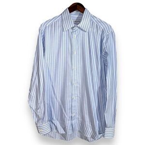 Jacques Simenon Blue Striped Spread Collar Dress Shirt 42 L